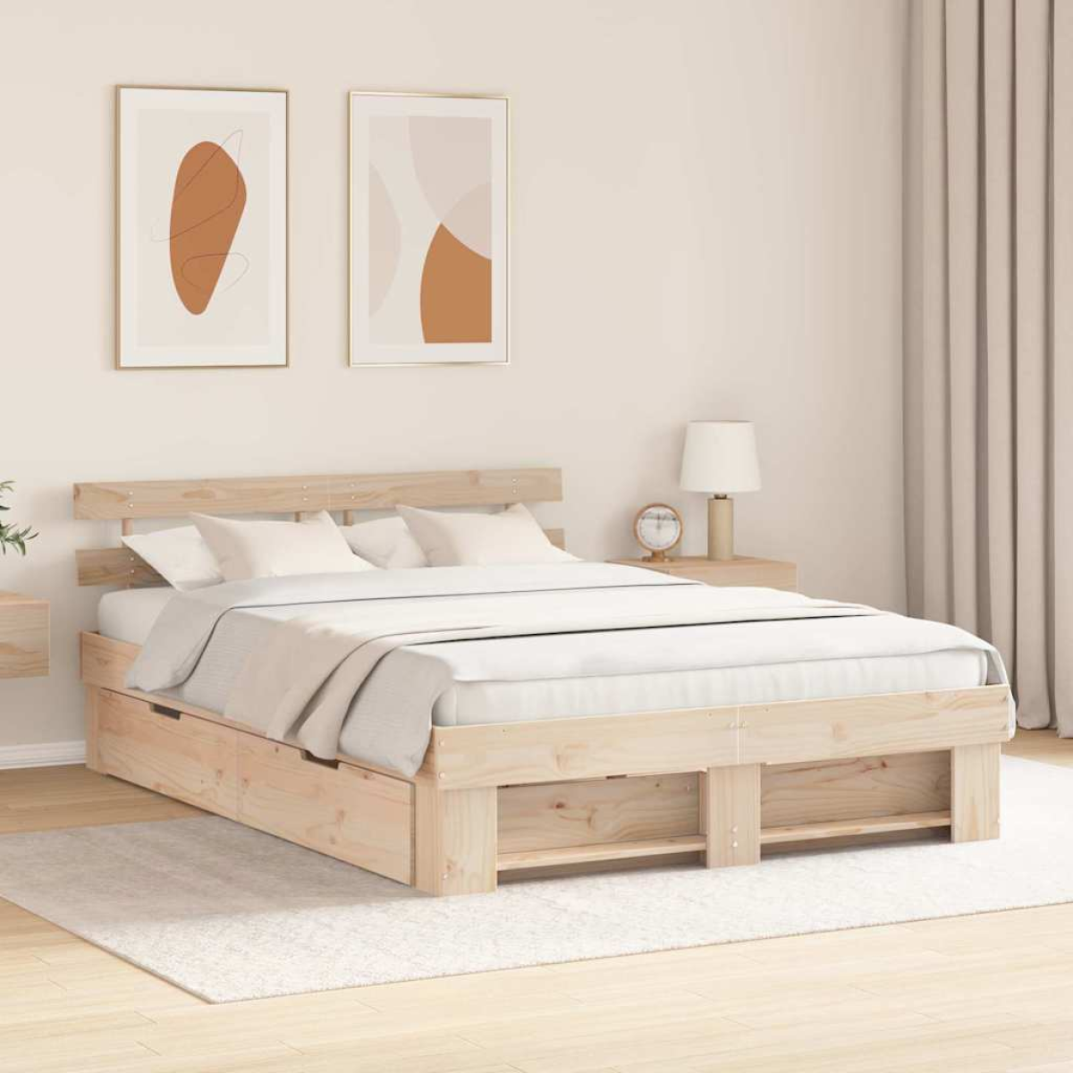 vidaXL Bed Frame with Headboard Natural 100 x 200 cm Solid Pine Wood - from vidaXL