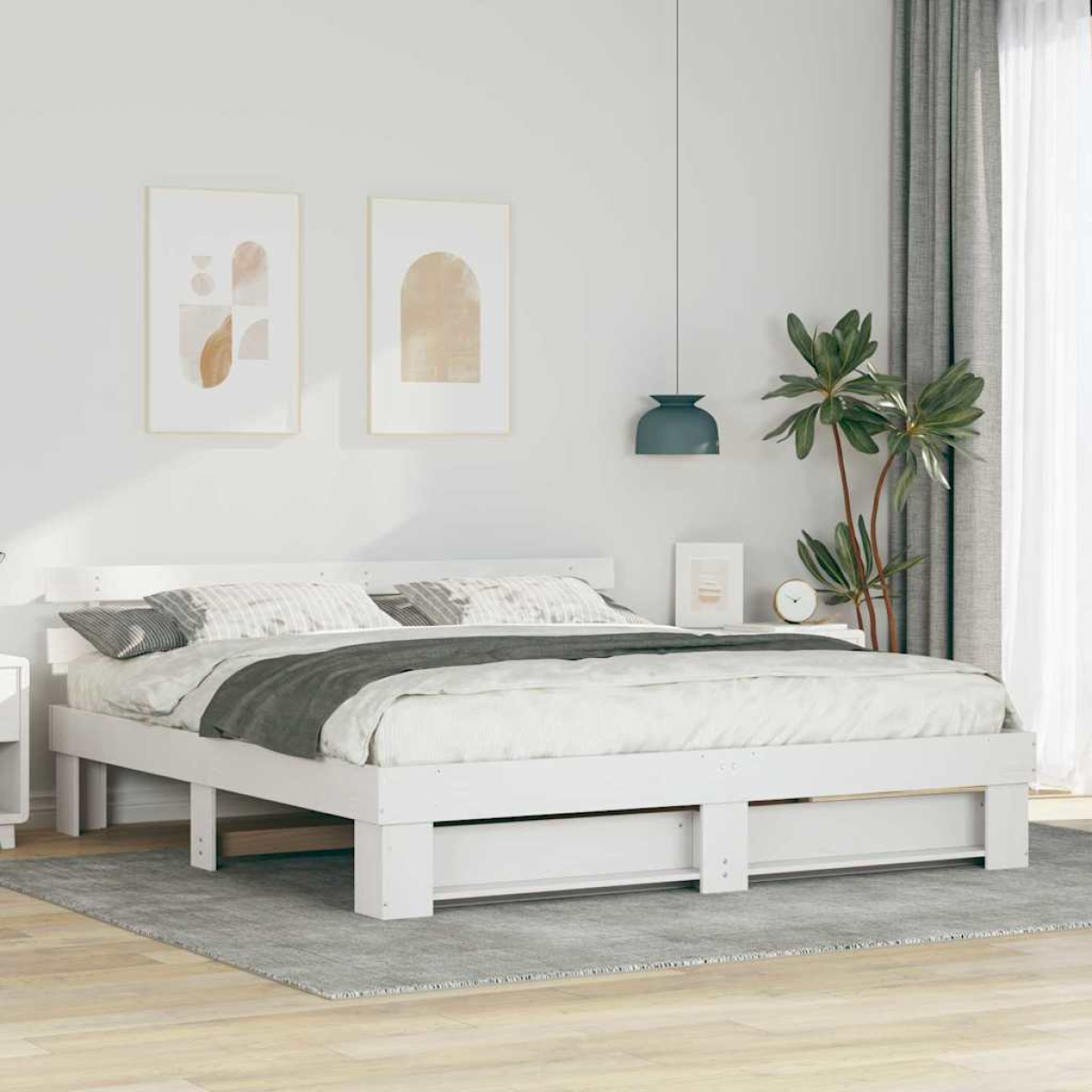 vidaXL Bed Frame with Headboard Brown 160 x 200 cm Solid Pine Wood - from vidaXL