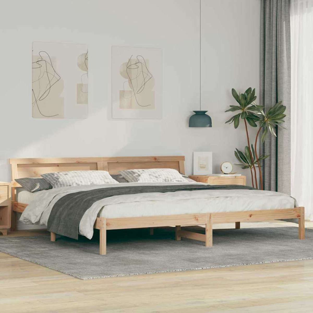 vidaXL Bed Frame with Headboard Brown 180 x 200 cm Solid Pine Wood - from vidaXL