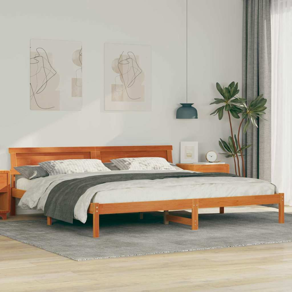 vidaXL Bed Frame with Headboard Brown 180 x 200 cm Solid Pine Wood - from vidaXL