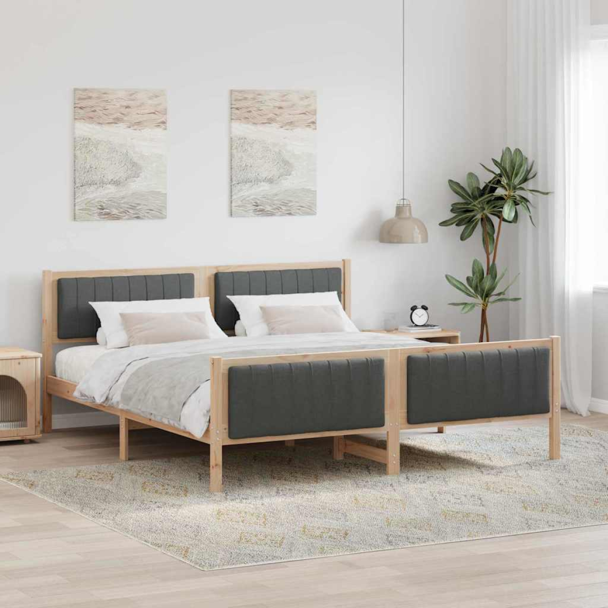 vidaXL Bed frame Brown and light grey 90 x 200 cm Solid pine wood - from vidaXL