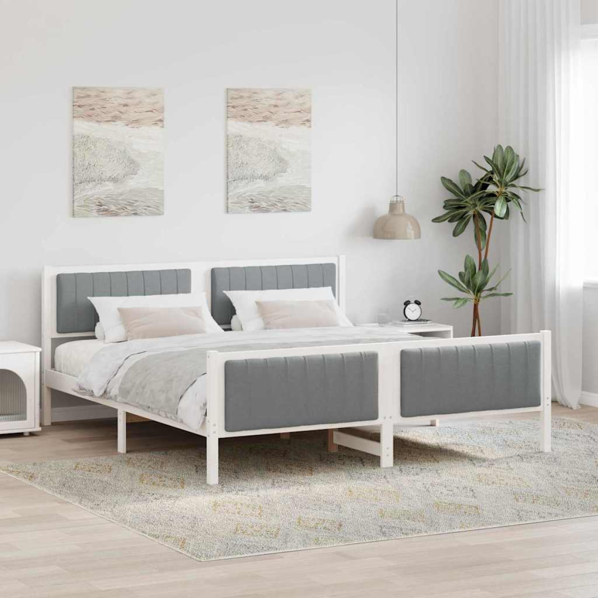 vidaXL Bed frame Brown and light grey 90 x 200 cm Solid pine wood - from vidaXL