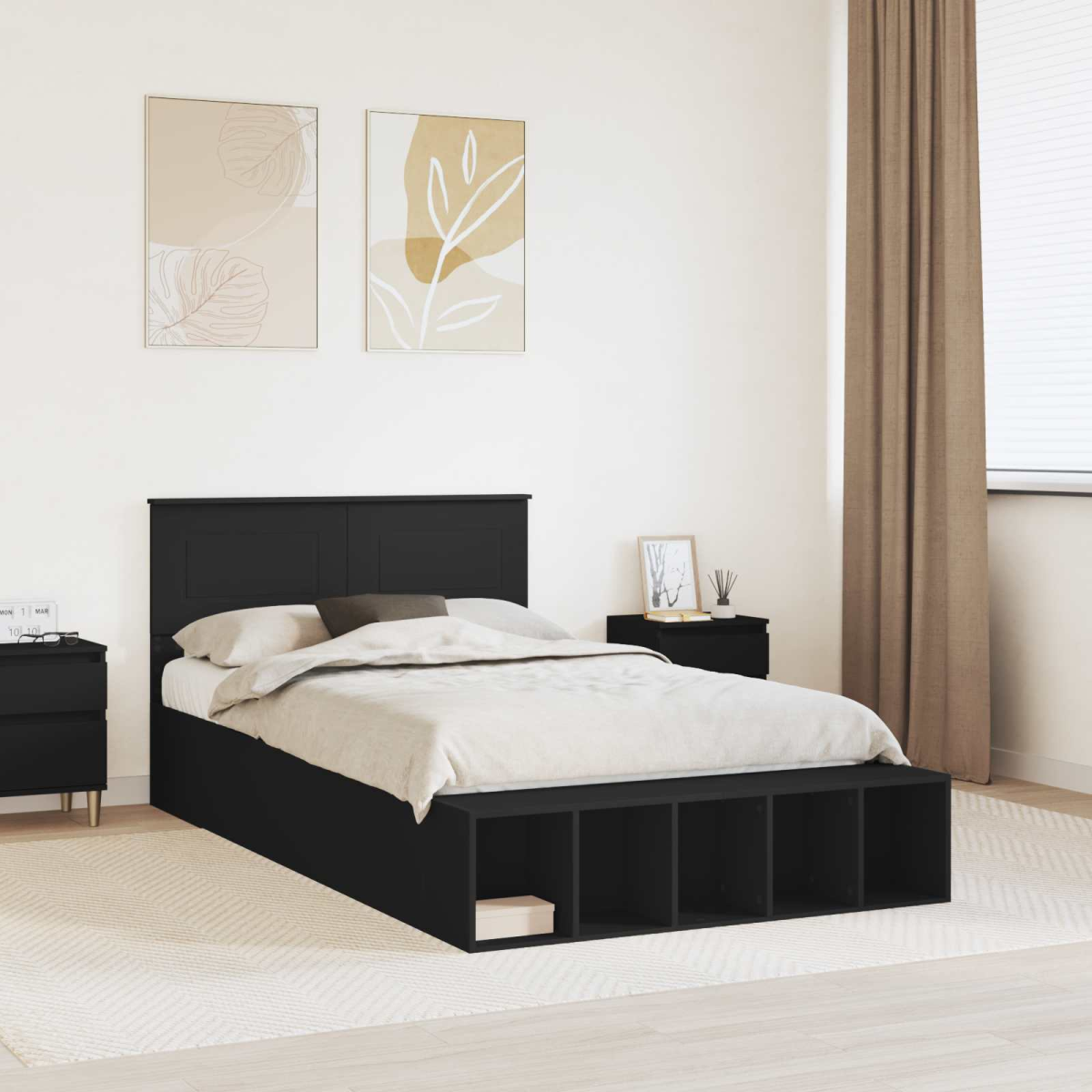 vidaXL Bed Frame with Shelf Grey Sonoma 200 x 200 cm Engineered Wood - from vidaXL