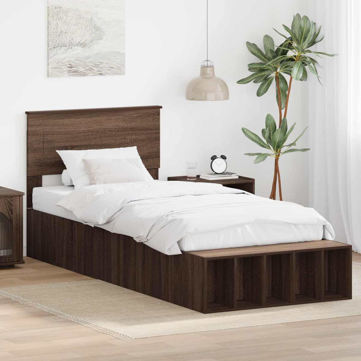 vidaXL Bed Frame with Shelf Grey Sonoma 200 x 200 cm Engineered Wood - from vidaXL