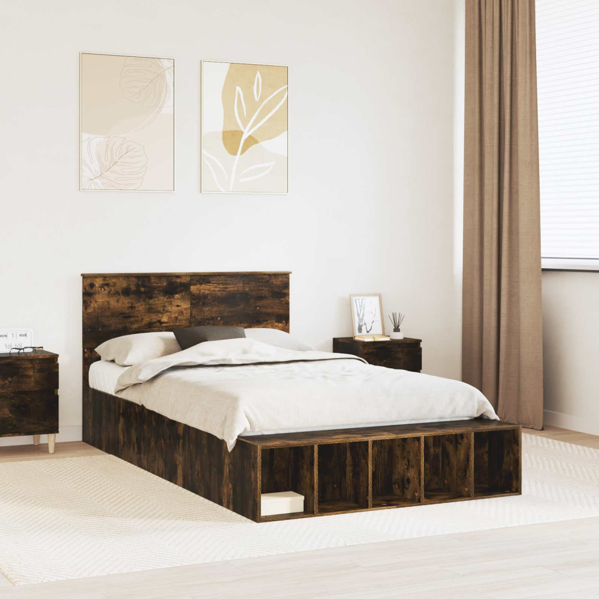 vidaXL Bed Frame with Shelf Grey Sonoma 200 x 200 cm Engineered Wood - from vidaXL
