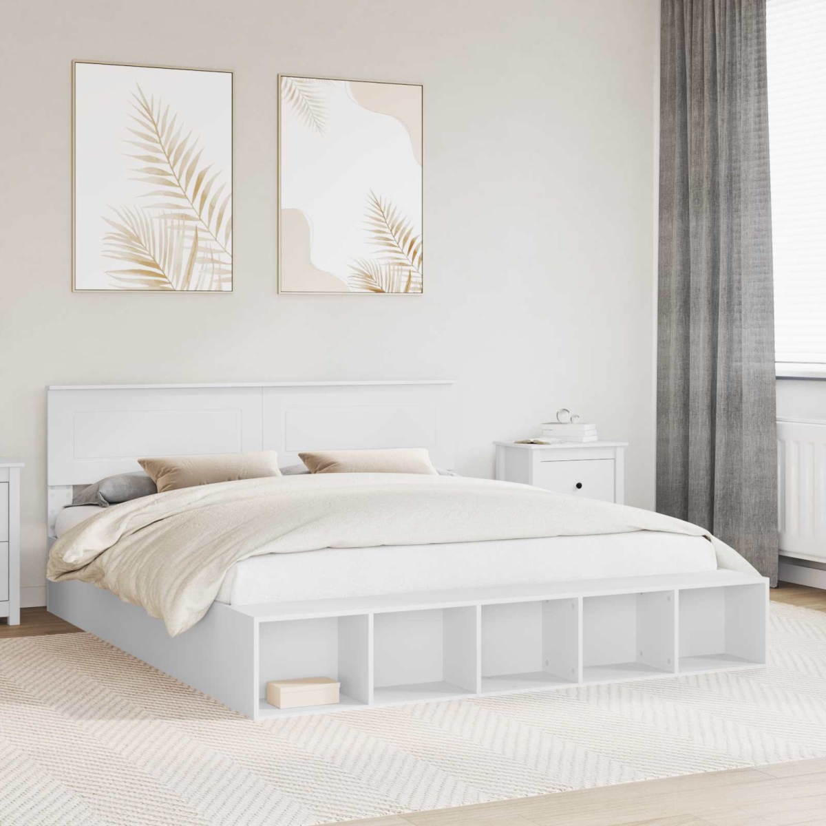 vidaXL Bed Frame with Shelf Grey Sonoma 200 x 200 cm Engineered Wood - from vidaXL