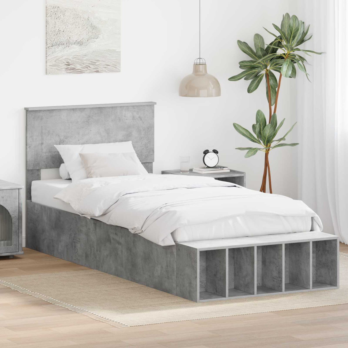 vidaXL Bed Frame with Shelf Grey Sonoma 200 x 200 cm Engineered Wood - from vidaXL