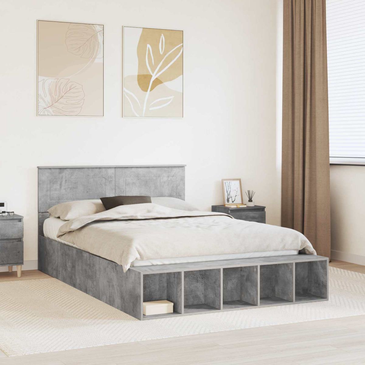 vidaXL Bed Frame with Shelf Grey Sonoma 200 x 200 cm Engineered Wood - from vidaXL