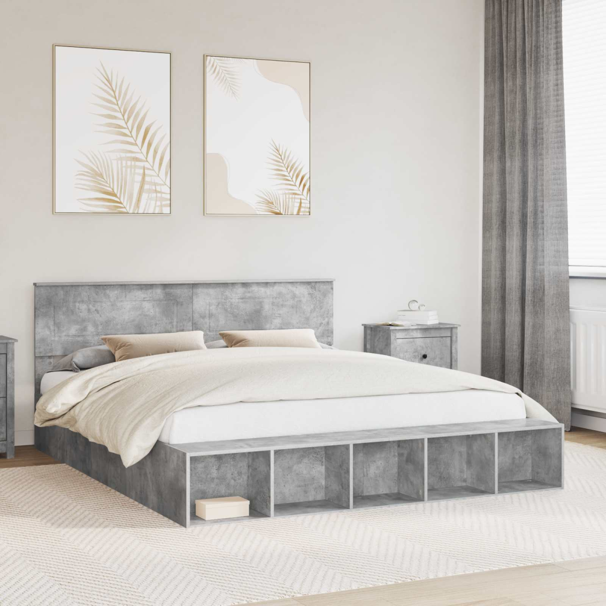 vidaXL Bed Frame with Shelf Grey Sonoma 200 x 200 cm Engineered Wood - from vidaXL