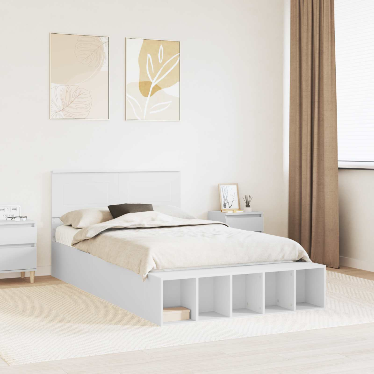 vidaXL Bed Frame with Shelf Grey Sonoma 200 x 200 cm Engineered Wood - from vidaXL