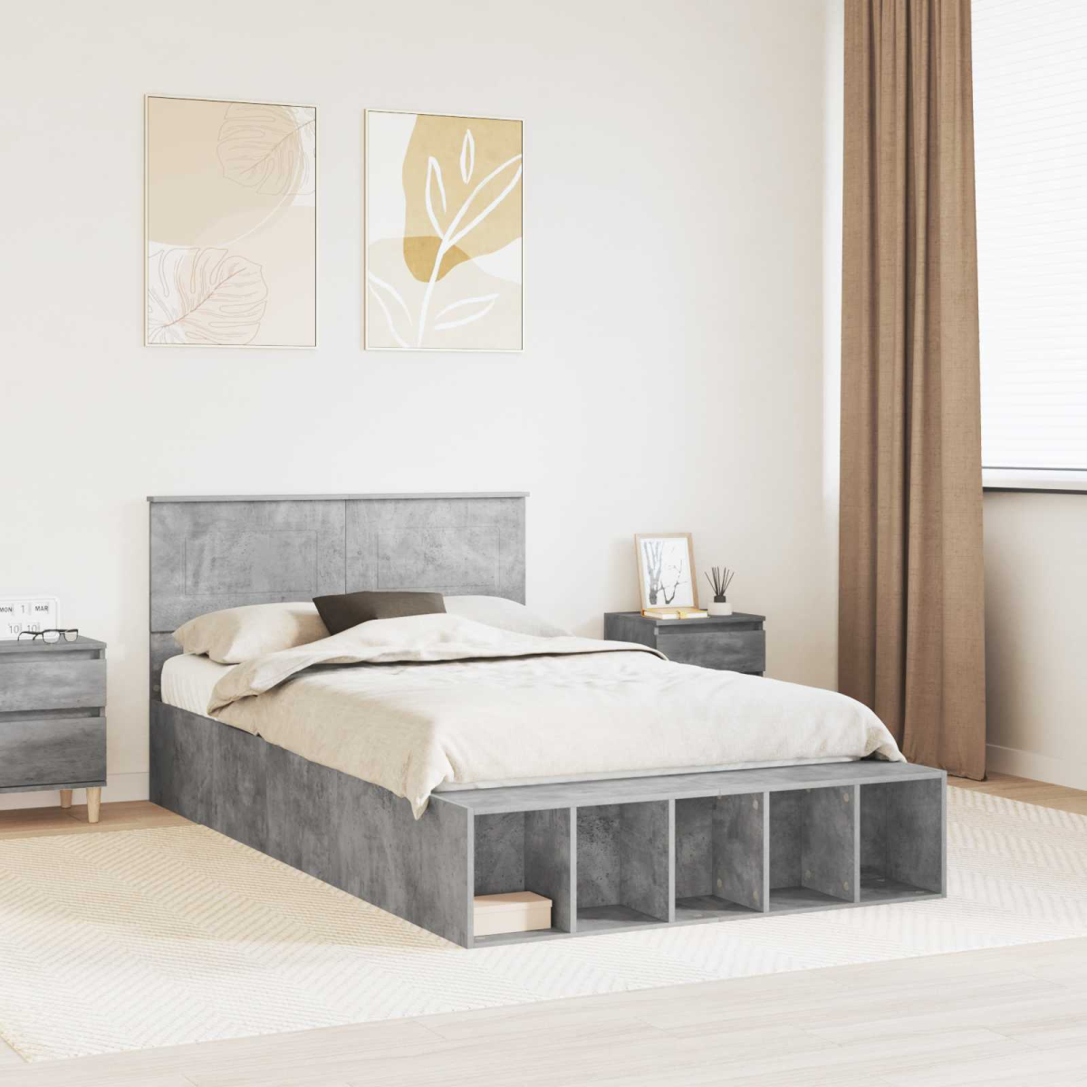vidaXL Bed Frame with Shelf Grey Sonoma 200 x 200 cm Engineered Wood - from vidaXL