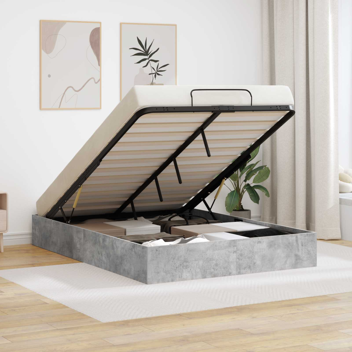 vidaXL Ottoman Bed Frame White 203 x 180 x 25 cm Engineered Wood - from vidaXL