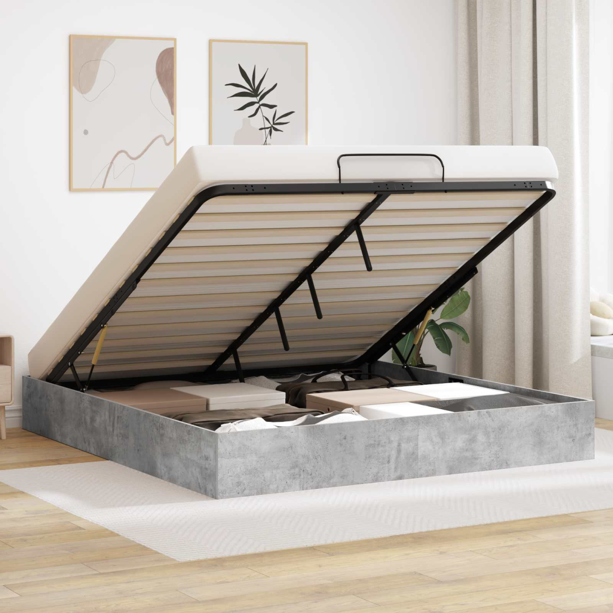 vidaXL Ottoman Bed Frame White 203 x 180 x 25 cm Engineered Wood - from vidaXL