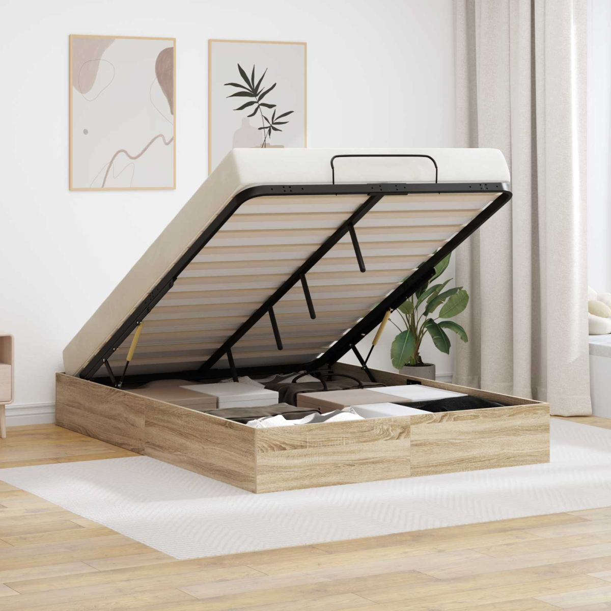 vidaXL Ottoman Bed Frame White 203 x 180 x 25 cm Engineered Wood - from vidaXL