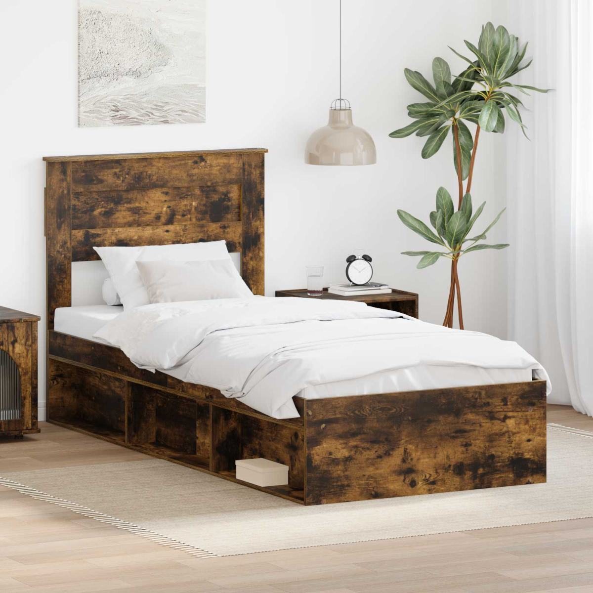 vidaXL Bed Frame with Headboard White 200 x 200 cm Solid Pine Wood - from vidaXL
