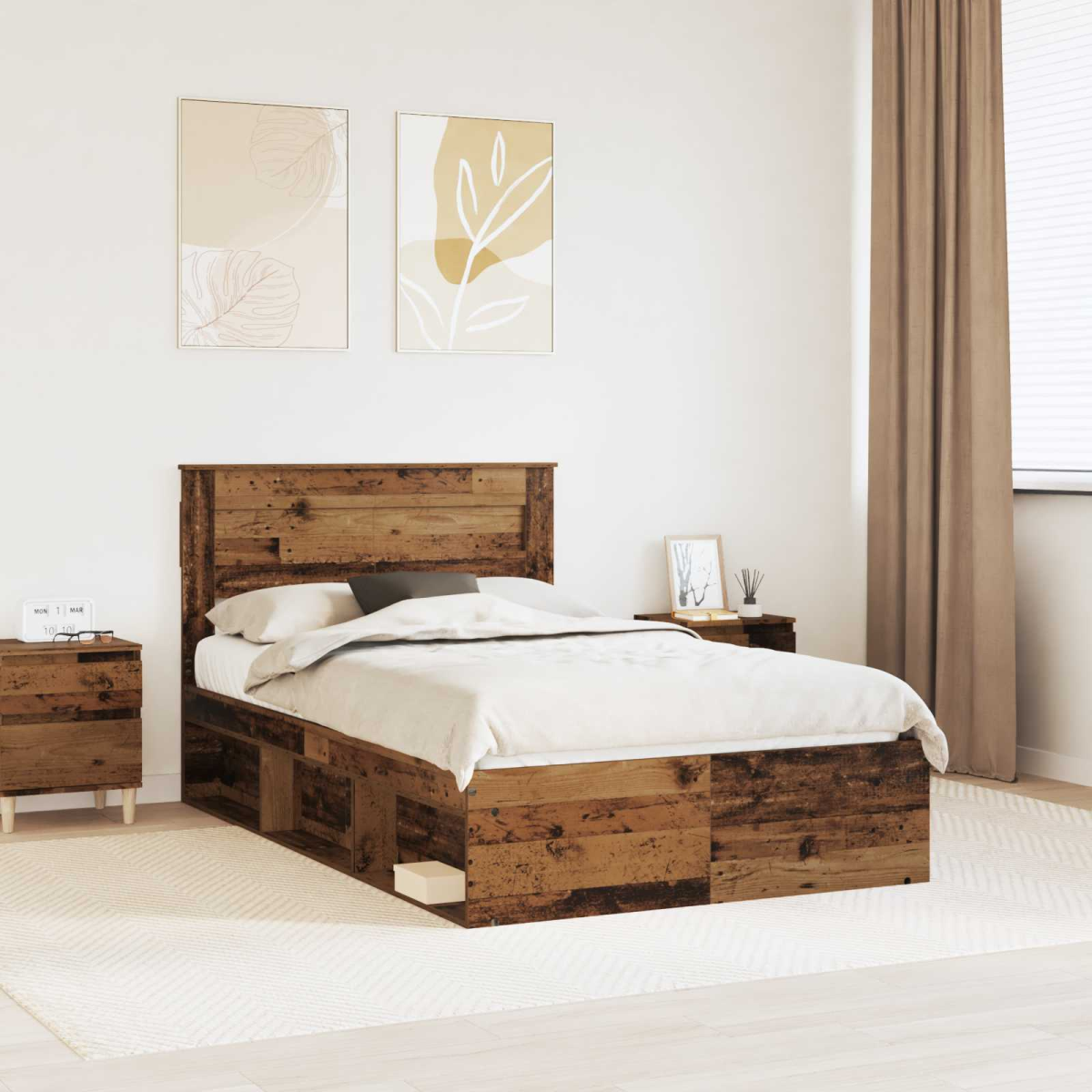 vidaXL Bed Frame with Headboard White 200 x 200 cm Solid Pine Wood - from vidaXL