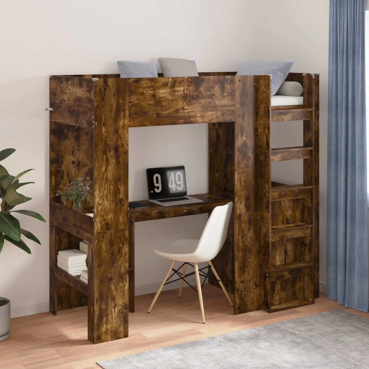 vidaXL Loft Bed Frame with Desk White 75 x 190 cm Engineered Wood - from vidaXL