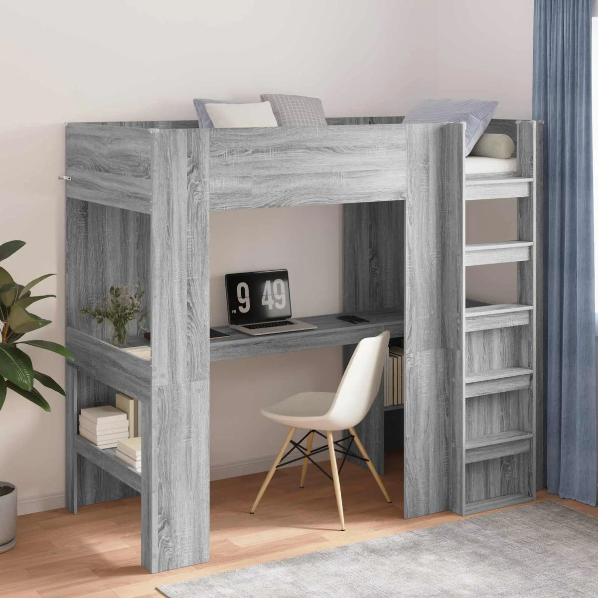 vidaXL Loft Bed Frame with Desk White 75 x 190 cm Engineered Wood - from vidaXL