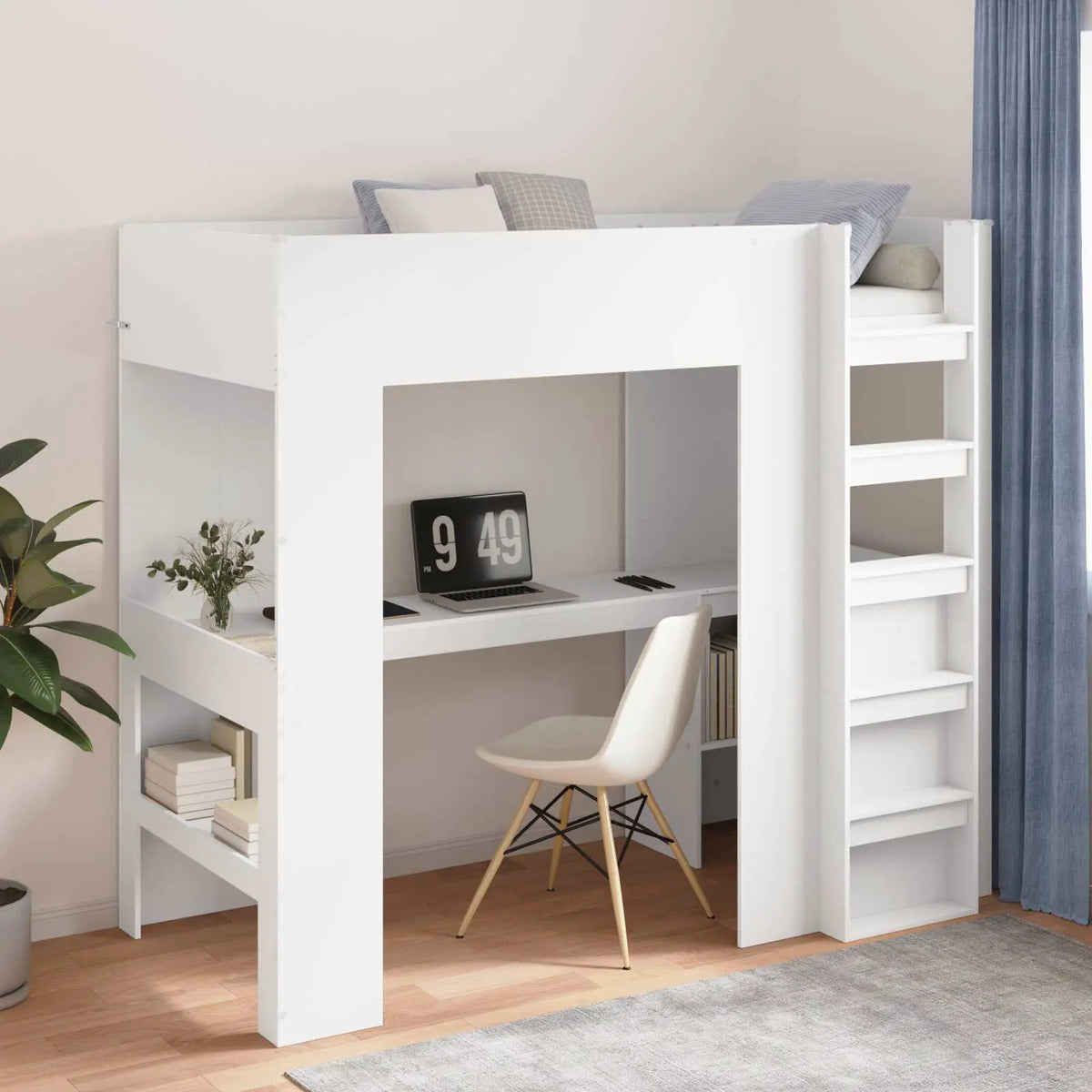 vidaXL Loft Bed Frame with Desk White 75 x 190 cm Engineered Wood - from vidaXL