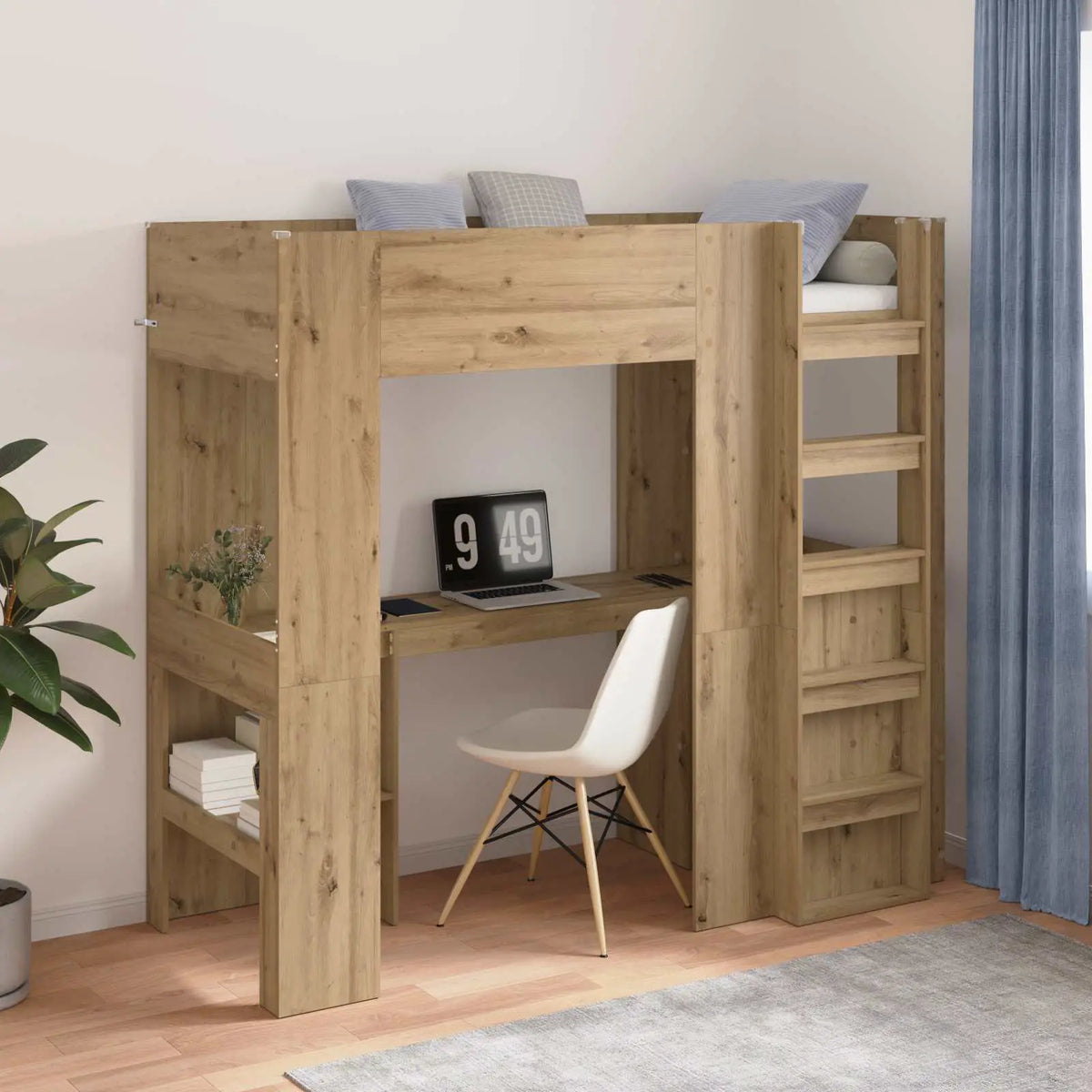 vidaXL Loft Bed Frame with Desk White 75 x 190 cm Engineered Wood - from vidaXL