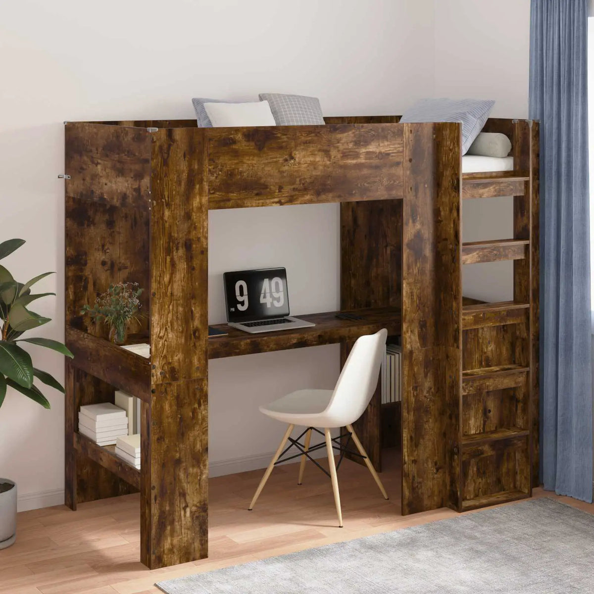 vidaXL Loft Bed Frame with Desk White 75 x 190 cm Engineered Wood - from vidaXL