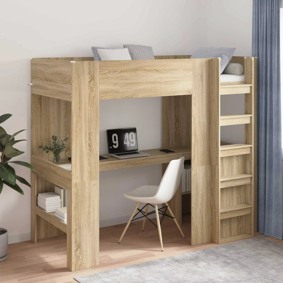 vidaXL Loft Bed Frame with Desk White 75 x 190 cm Engineered Wood - from vidaXL
