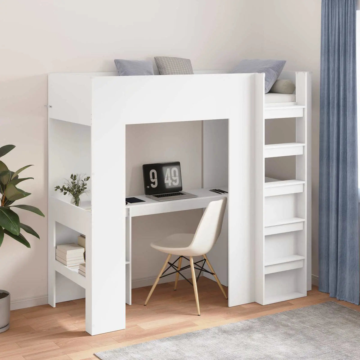 vidaXL Loft Bed Frame with Desk White 75 x 190 cm Engineered Wood - from vidaXL