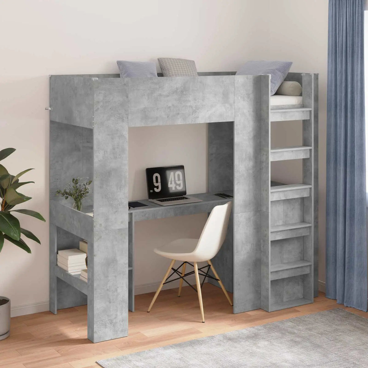 vidaXL Loft Bed Frame with Desk White 75 x 190 cm Engineered Wood - from vidaXL