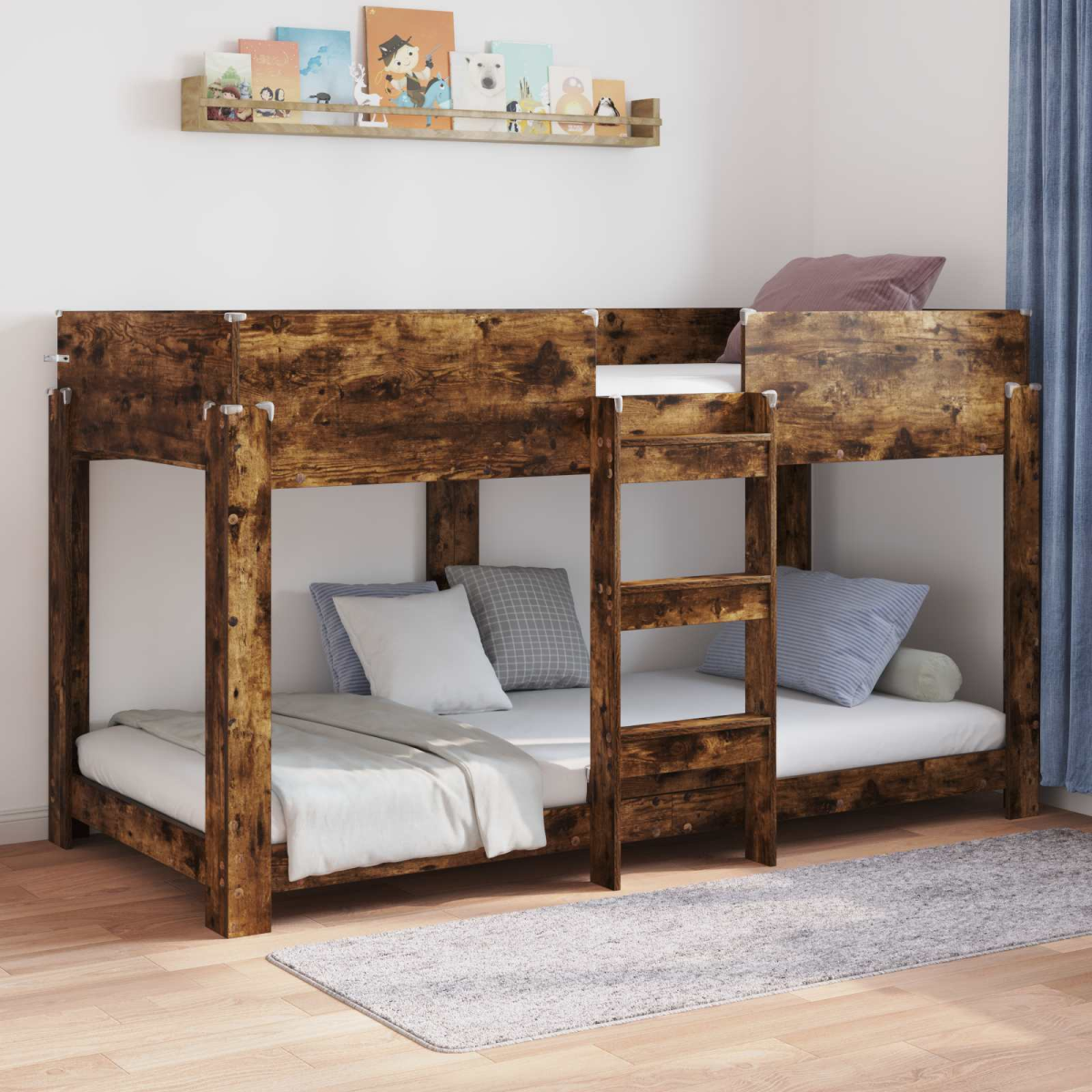 vidaXL Bunk Bed for Kids Black Oak 100 x 200 cm Engineered Wood - from vidaXL