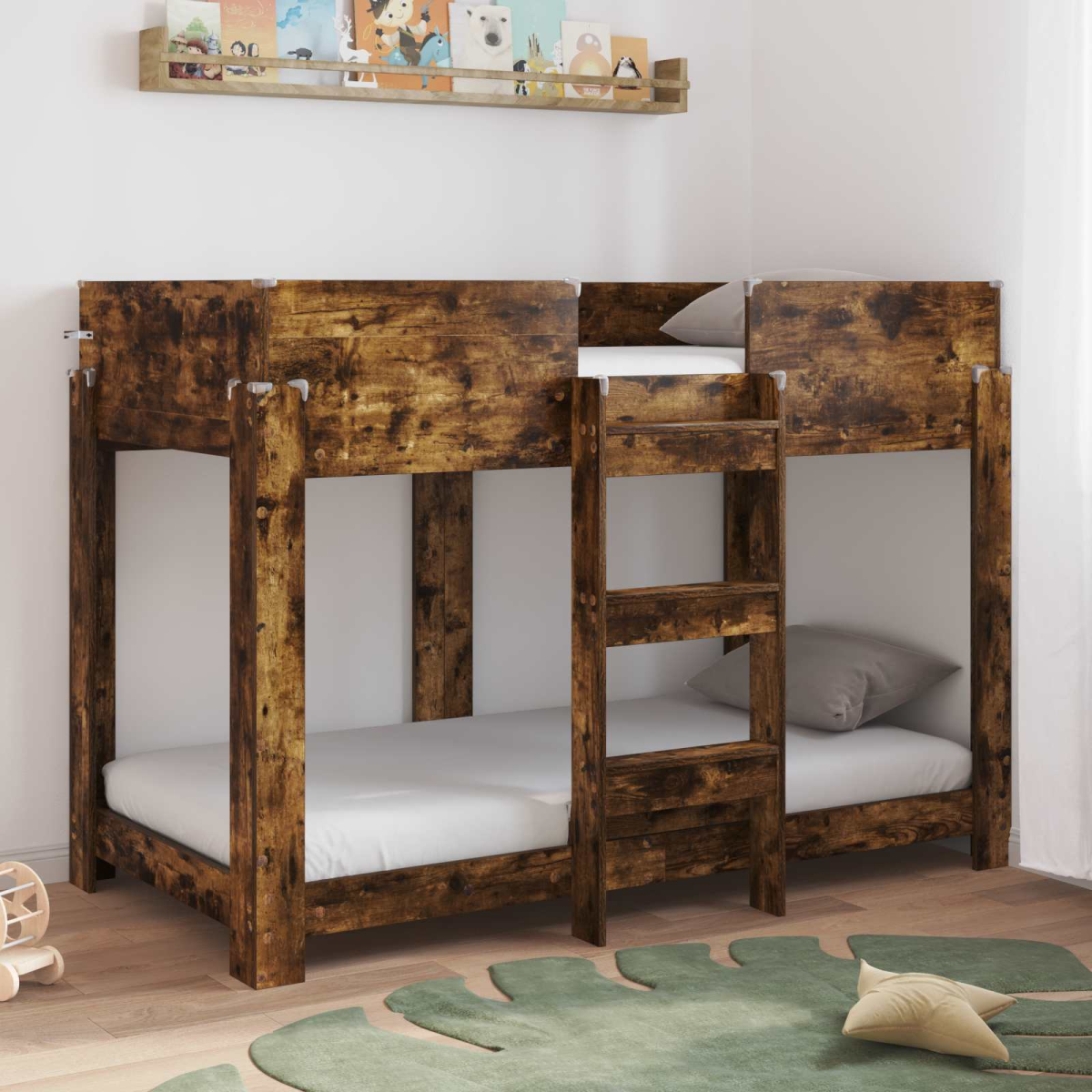 vidaXL Bunk Bed for Kids Black Oak 100 x 200 cm Engineered Wood - from vidaXL