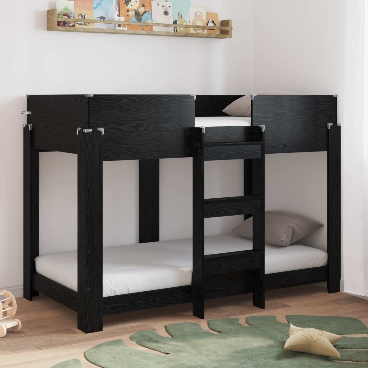 vidaXL Bunk Bed for Kids Black Oak 100 x 200 cm Engineered Wood - from vidaXL