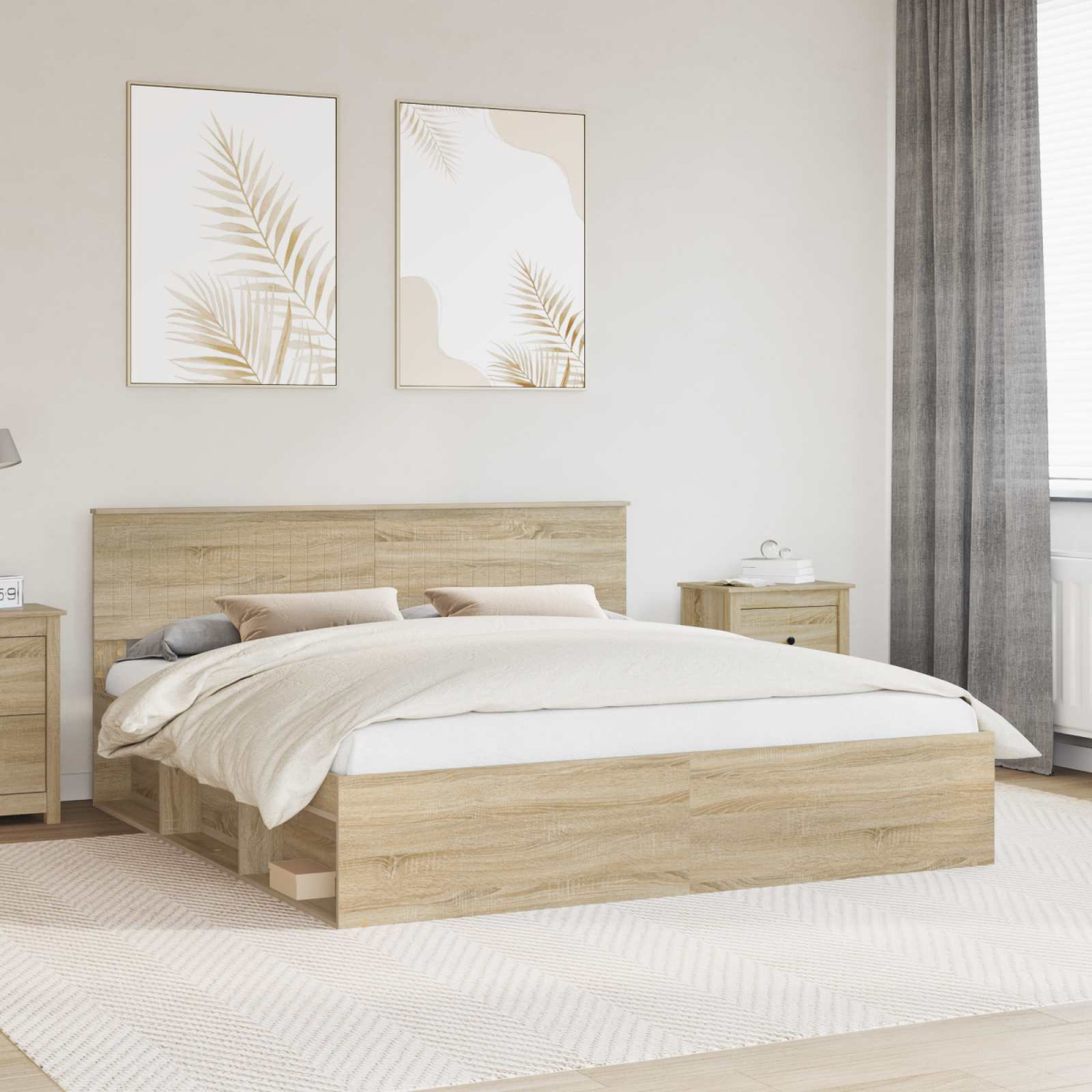 vidaXL Bed Frame with Headboard White 200 x 200 cm Solid Pine Wood - from vidaXL
