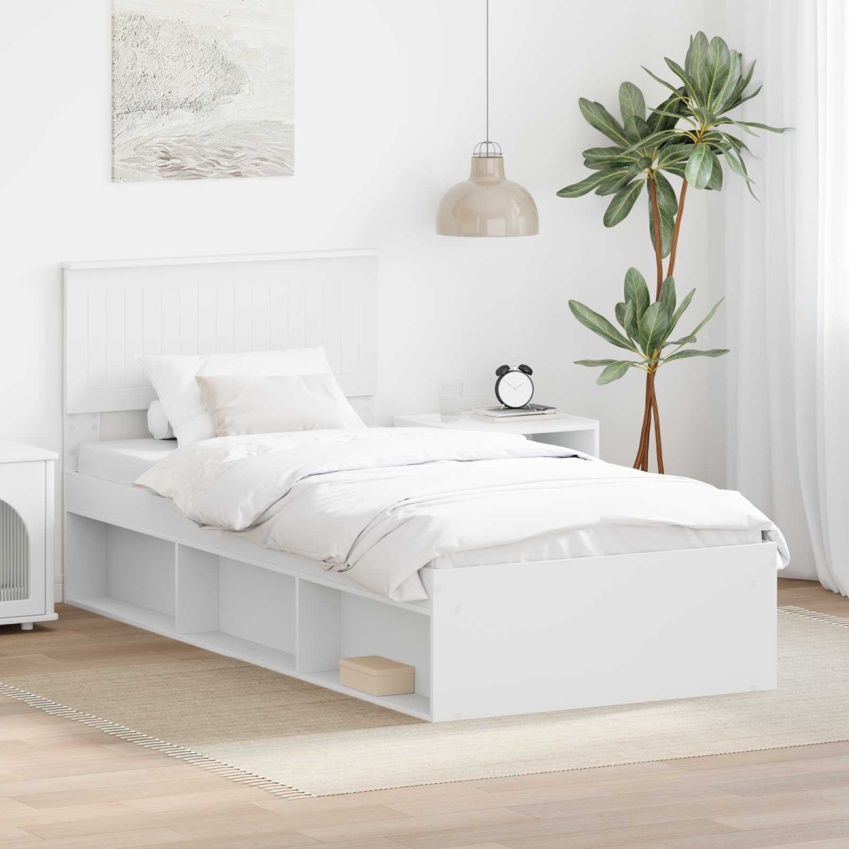 vidaXL Bed Frame with Headboard White 200 x 200 cm Solid Pine Wood - from vidaXL