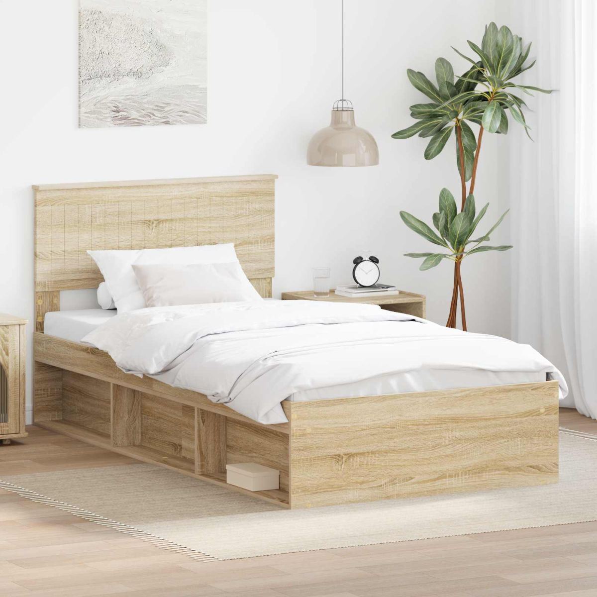 vidaXL Bed Frame with Headboard White 200 x 200 cm Solid Pine Wood - from vidaXL