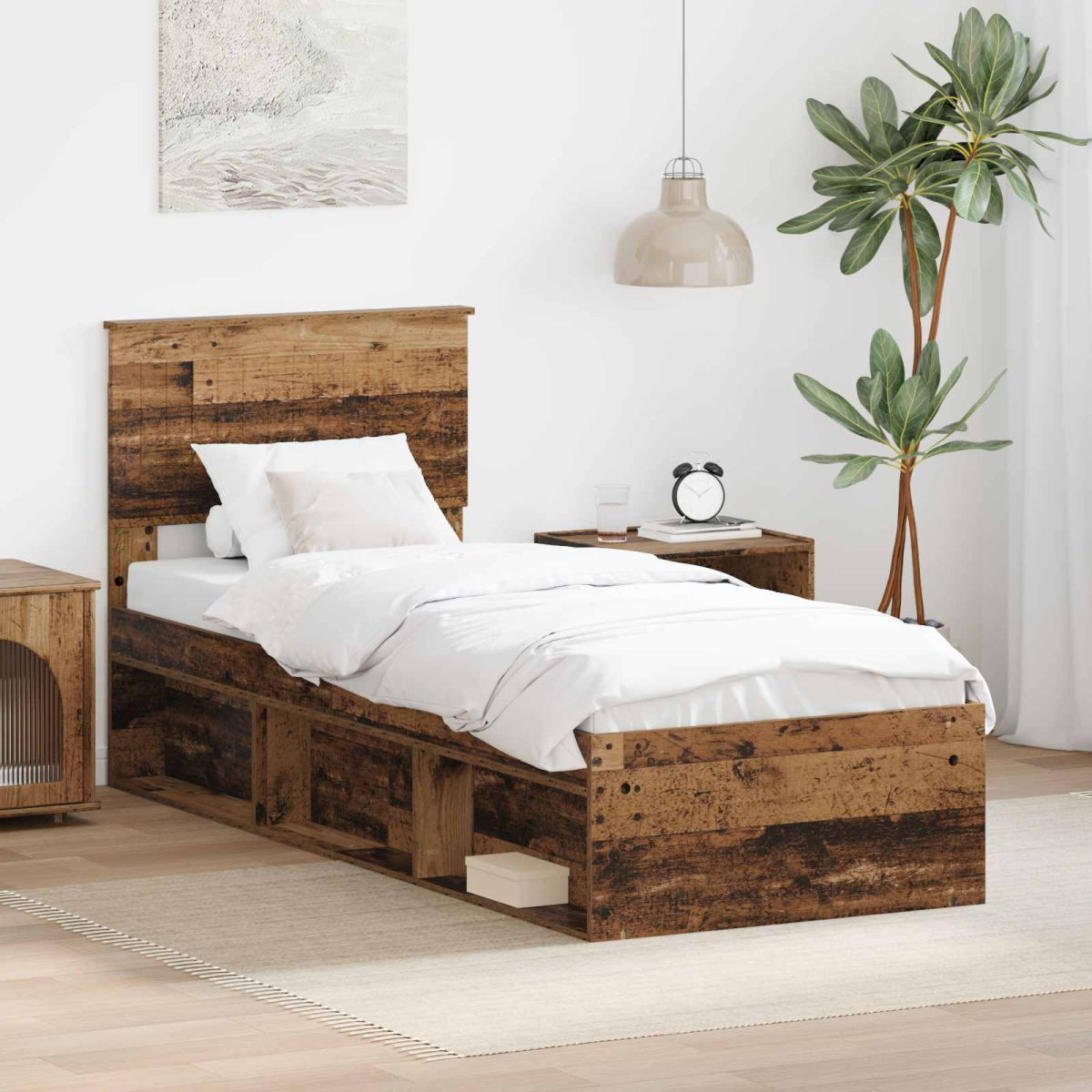 vidaXL Bed Frame with Headboard White 200 x 200 cm Solid Pine Wood - from vidaXL