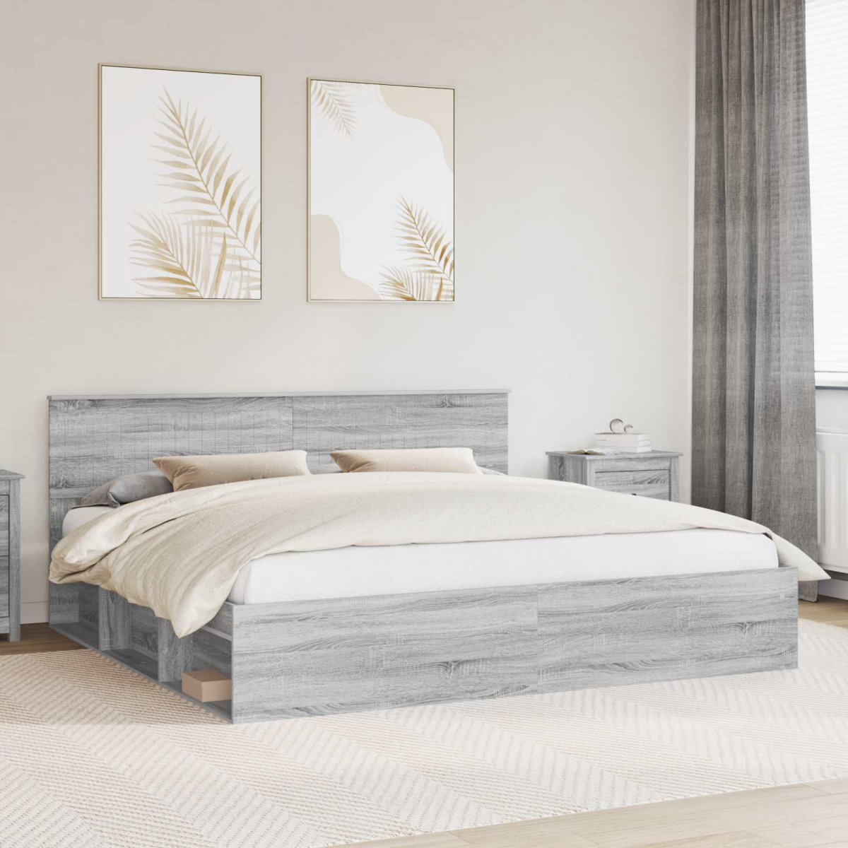 vidaXL Bed Frame with Headboard White 200 x 200 cm Solid Pine Wood - from vidaXL