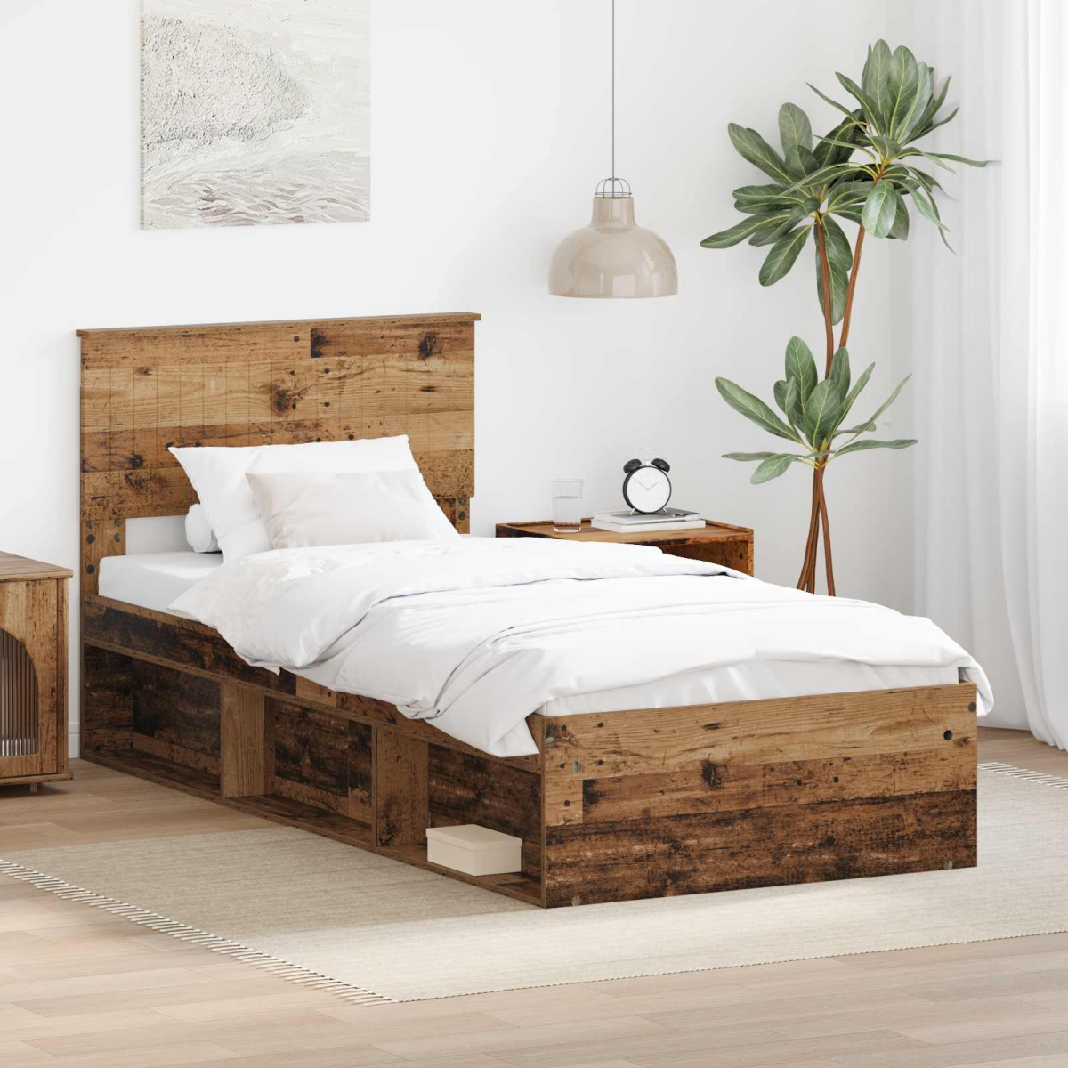 vidaXL Bed Frame with Headboard White 200 x 200 cm Solid Pine Wood - from vidaXL