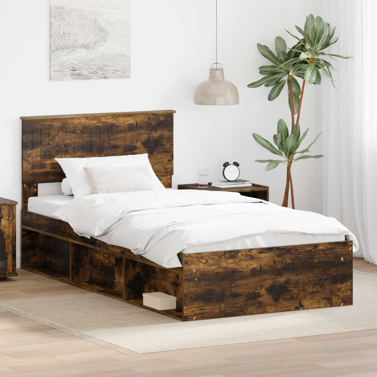 vidaXL Bed Frame with Headboard White 200 x 200 cm Solid Pine Wood - from vidaXL