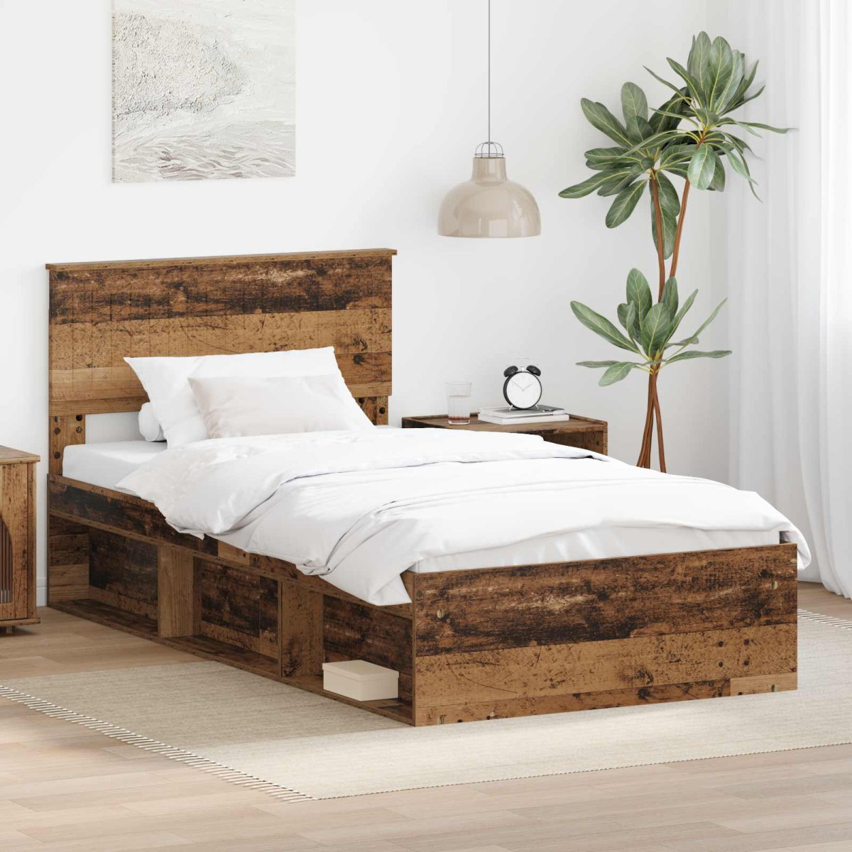 vidaXL Bed Frame with Headboard White 200 x 200 cm Solid Pine Wood - from vidaXL