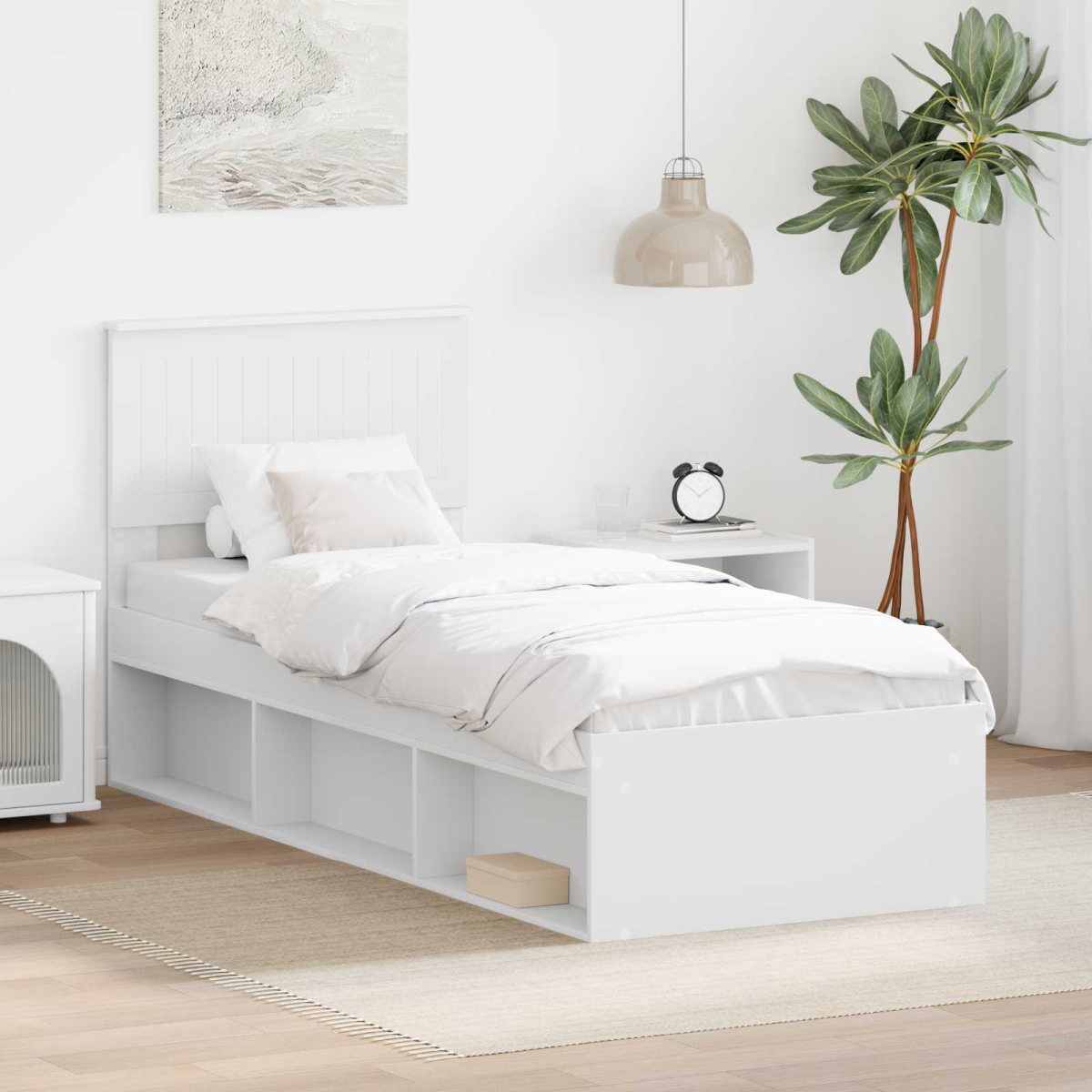 vidaXL Bed Frame with Headboard White 200 x 200 cm Solid Pine Wood - from vidaXL