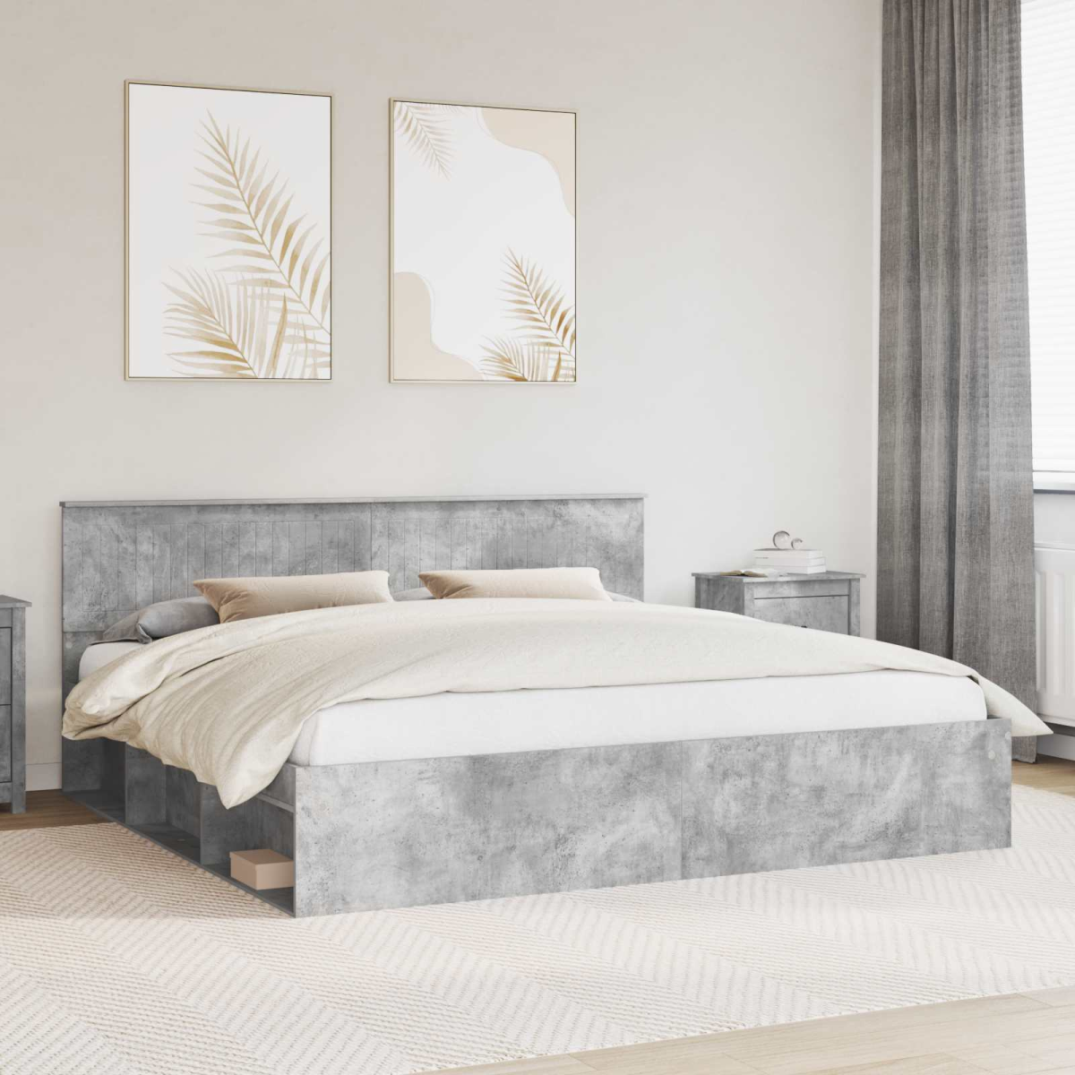 vidaXL Bed Frame with Headboard White 200 x 200 cm Solid Pine Wood - from vidaXL