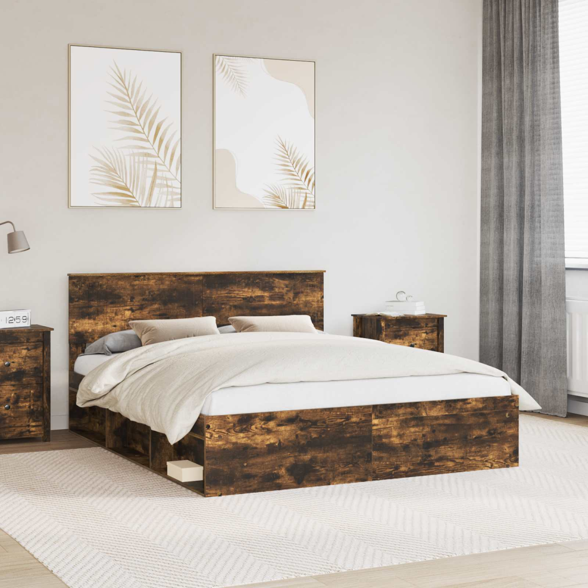 vidaXL Bed Frame with Headboard White 200 x 200 cm Solid Pine Wood - from vidaXL