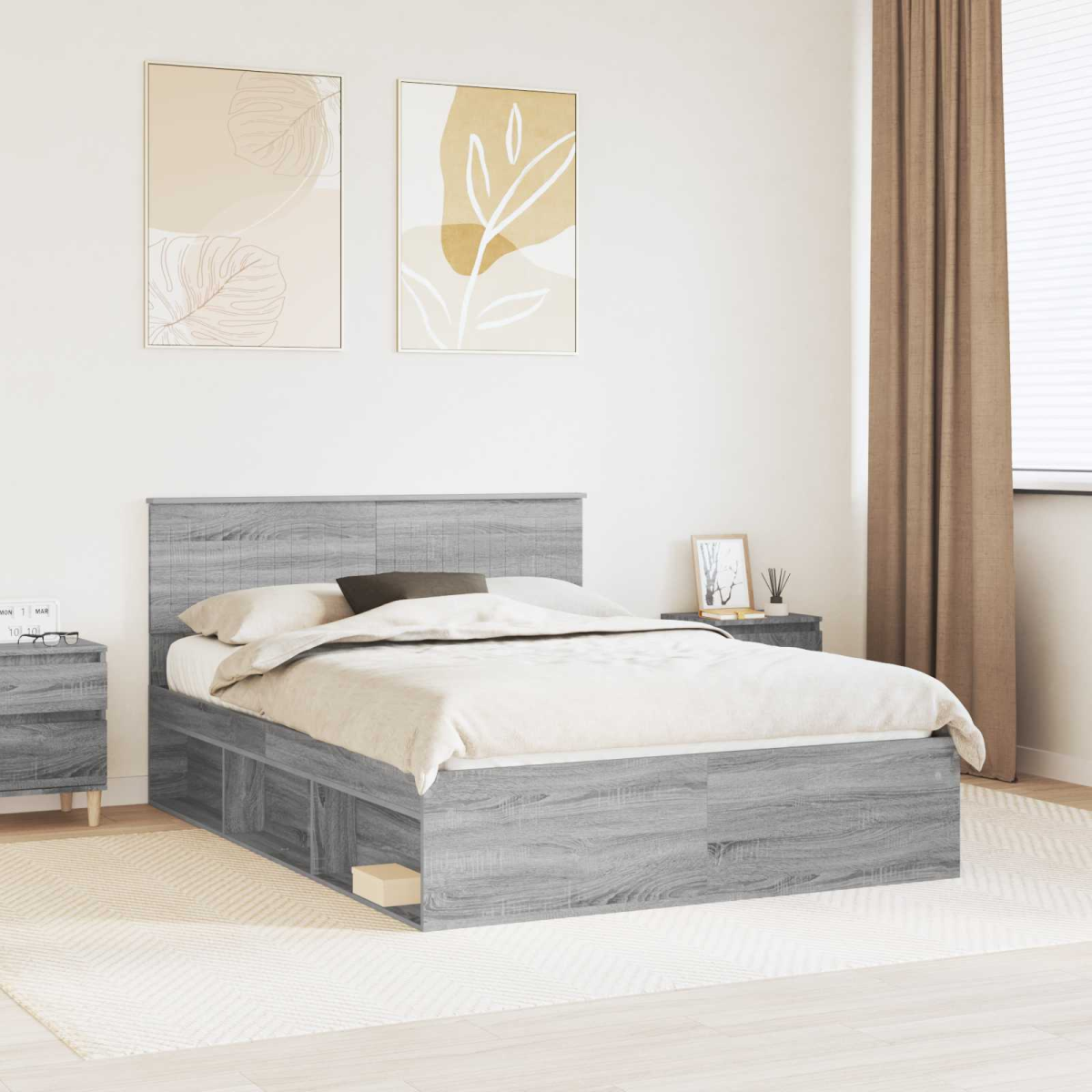 vidaXL Bed Frame with Headboard White 200 x 200 cm Solid Pine Wood - from vidaXL