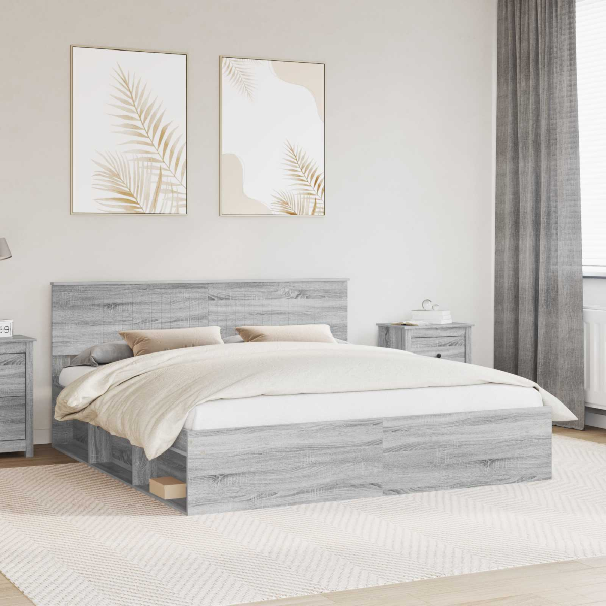 vidaXL Bed Frame with Headboard White 200 x 200 cm Solid Pine Wood - from vidaXL
