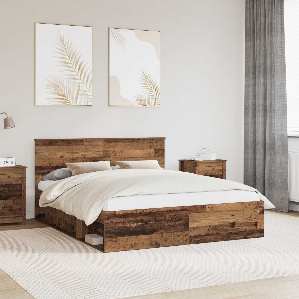 vidaXL Bed Frame with Headboard White 200 x 200 cm Solid Pine Wood - from vidaXL
