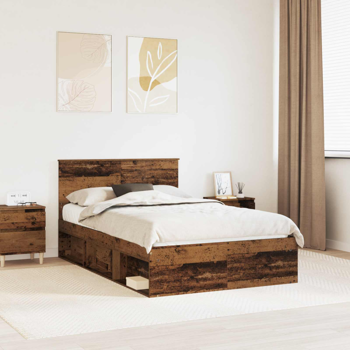 vidaXL Bed Frame with Headboard White 200 x 200 cm Solid Pine Wood - from vidaXL