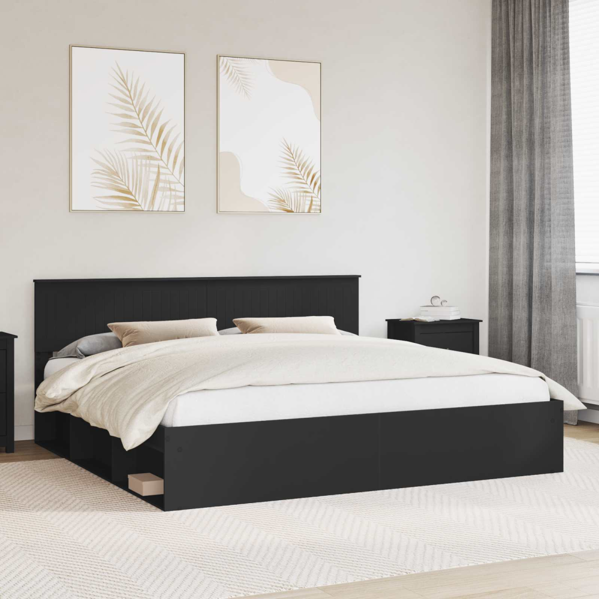 vidaXL Bed Frame with Headboard White 200 x 200 cm Solid Pine Wood - from vidaXL