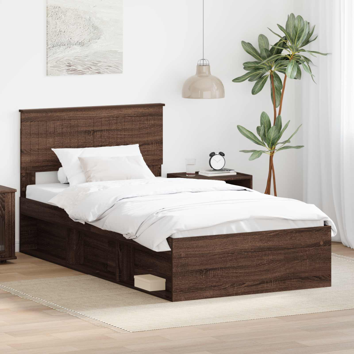 vidaXL Bed Frame with Headboard White 200 x 200 cm Solid Pine Wood - from vidaXL