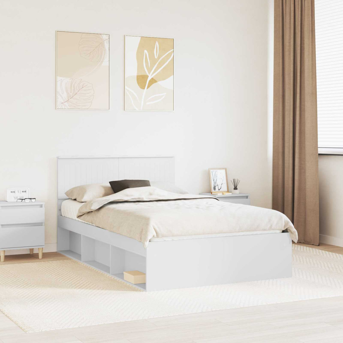 vidaXL Bed Frame with Headboard White 200 x 200 cm Solid Pine Wood - from vidaXL