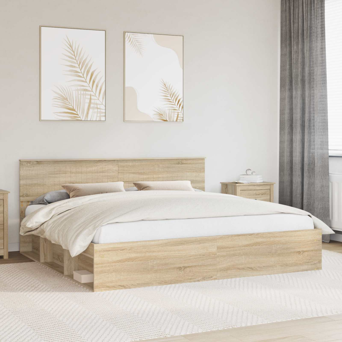 vidaXL Bed Frame with Headboard White 200 x 200 cm Solid Pine Wood - from vidaXL